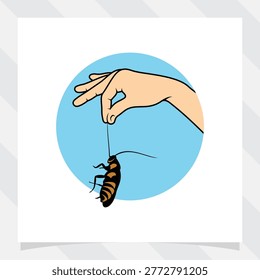 a hand holds a dead cockroach. concept of pest control vector illustration.
