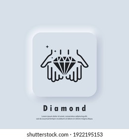 Hand holds diamond. Value concept line icon. Diamond gem in hand icon, luxury crystal or brilliant, outline jewel. Vector EPS 10. Neumorphic UI UX white user interface web button. Neumorphism