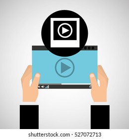 hand holds digital player photo online vector illustration eps 10