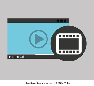 hand holds digital player strip film vector illustration eps 10