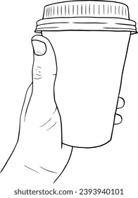 A hand holds a disposable cup for coffee or tea