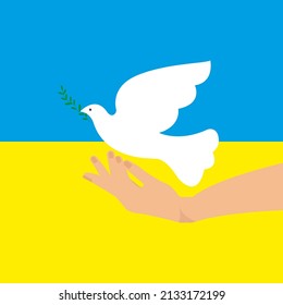 Hand holds a dove. No war. Peace in Ukraine. Vector graphics