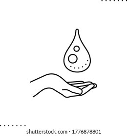 Hand holds a drop, water symbol, one of four elements nature power,  environment vector icon in outlines