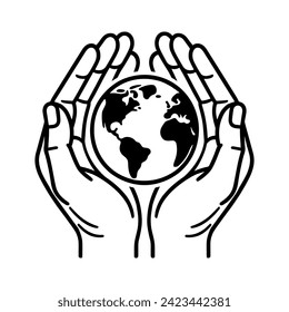 A hand holds an Earth globe. Concept of caring for the Earth. Vector illustration