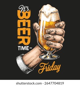 Uma mão segura um copo gelado de cerveja com espuma no topo sinalizando o início de uma noite de sexta relaxante. A atmosfera é convidativa perfeita para desenrolar após a semana.