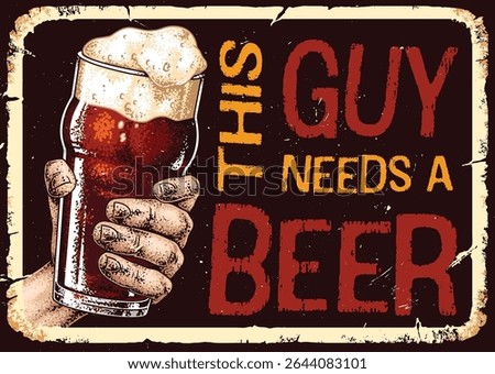 A hand holds a full glass of beer with froth on top. The background features a textured surface that adds to the rustic feel. The scene conveys a sense of relaxation and enjoyment.