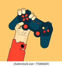 The hand holds the game controller