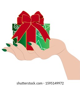Hand holds a gift. Vector art