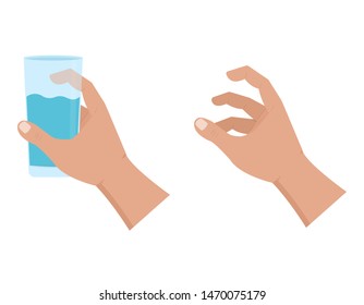 Hand holds glass with water icon isolated on a white background. Vector illustration in a flat style.
