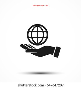 hand holds globe - vector icon, flat design best vector icon