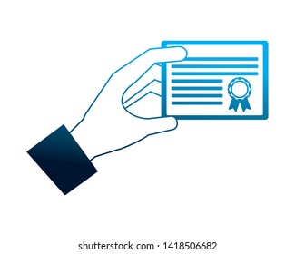 hand holds graduation school certificate vector illustration
