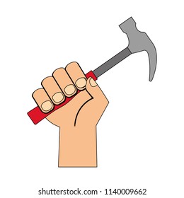 hand holds hammer tool repair