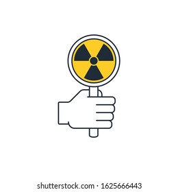 A hand holds a hazard warning sign. Vector icon isolated on white background.