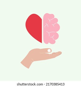 Hand holds heart and brain. Balance of mind and feelings concept. Flat vector illustration - Powered by Shutterstock - Get 15% off with code: PIKWIZARD15