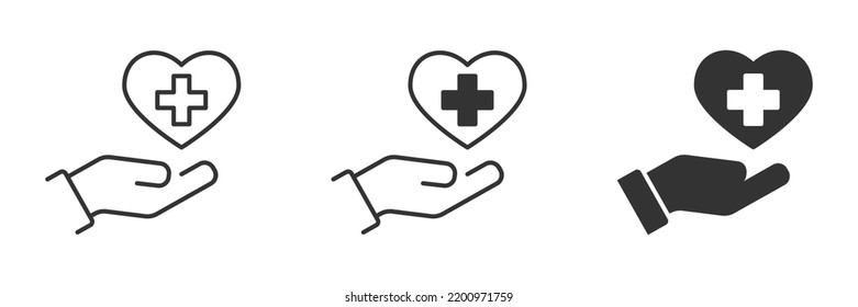 Hand holds heart with cross inside. Heart with a cross icon. Vector illustration.