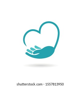 hand holds heart icon, isolated vector symbol
