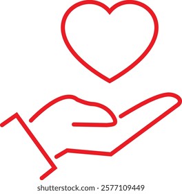 The hand holds the heart icon. Love icon. Health. Hand health care
