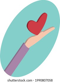 hand holds heart icon for medicine in isometric