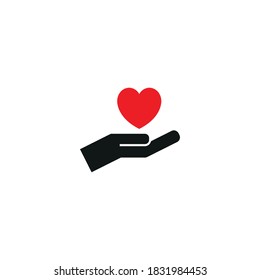 The hand holds the heart. Simple vector illustration on a white background.