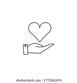 Hand holds heart. Vector icon, simple minimal design, outline, eps 10.