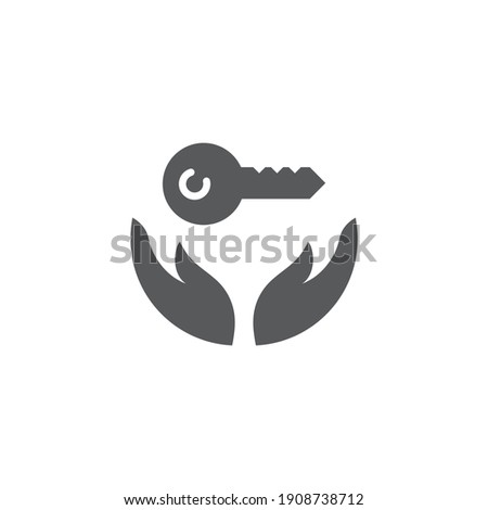 Hand holds home keys icon, color, line, outline vector sign, linear style pictogram isolated on white. Symbol, logo illustration
