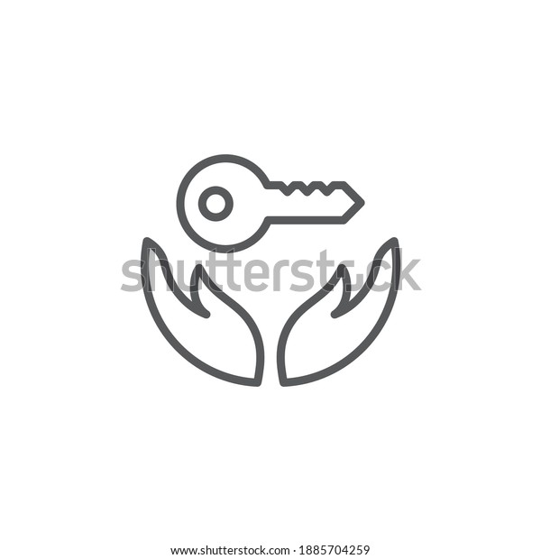 Hand holds home keys icon, color, line,
outline vector sign, linear style pictogram isolated on white.
Symbol, logo illustration
