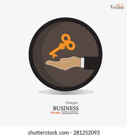 Hand holds home keys .hand with key.vector icon.