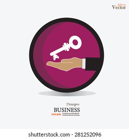 Hand holds home keys .hand with key.vector icon.