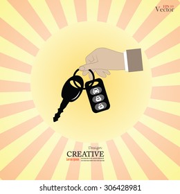 Hand holds home keys .hand with key.vector icon.
