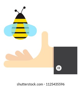 The hand holds a honey bee,vector image, flat design