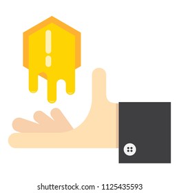 hand holds a honeycomb, vector image, flat design