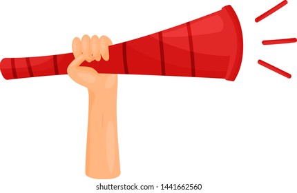 Hand holds the horn fan. Vector illustration on white background.