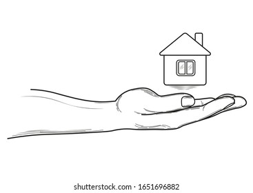 Hand holds the house. Vector