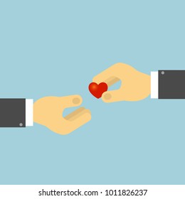 The hand holds the human heart. Concept of organ donation. Vector illustration .