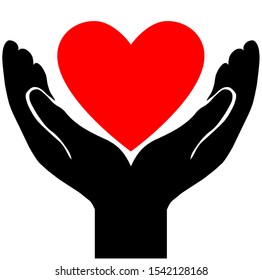 Hand holds human heart symbol. Health insurance. charity web icon. Vector
