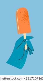 Hand holds an ice cream on a stick