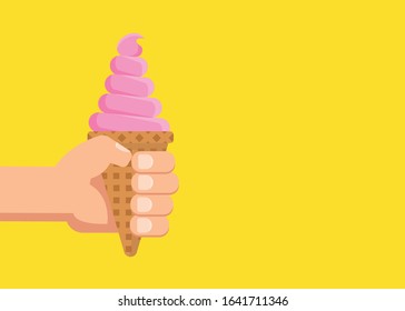 Hand Holds an Ice Cream in a Waffle Cone