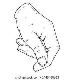 Hand holds icon. Vector illustration of a man's wrist. Hand drawn male hand.