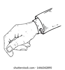 Hand holds icon. Vector illustration of a man's wrist. Hand drawn male hand.