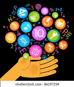 hand holds icons school science