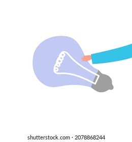 Hand holds an idea or light bulb. Search for an idea. Teamwork in business and search for ideas. Find a piece of the puzzle. Employees work and work together and help each other. On white background. 