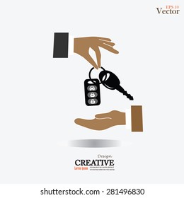 hand holds  key car.hand give key car.vector illustration.