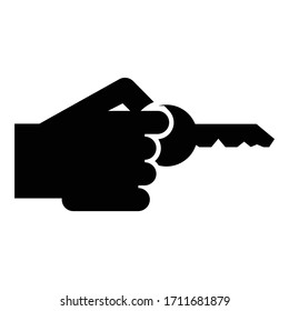 Hand holds key Concept opening Idea success Business access sign Unlock solution Passkey Rent Accessibility symbol icon black color vector illustration flat style image