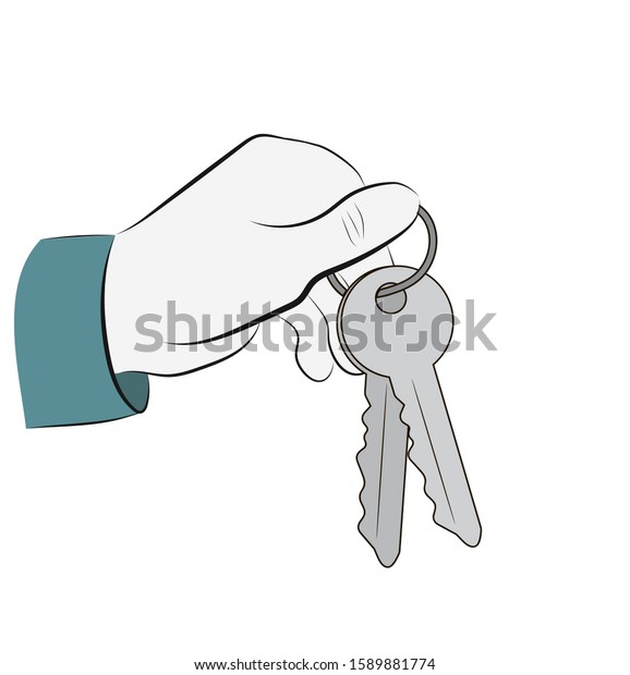 hand holds the keys to the\
apartment. settlement in a new building. new flat. vector\
illustration.