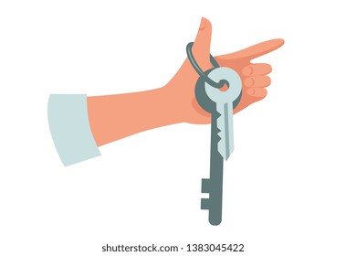 hand holds the keys and points the direction with your finger