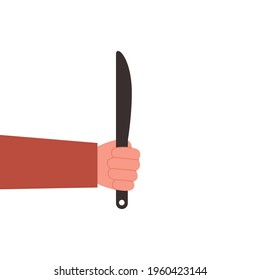 La mano tiene un cuchillo. Ilustración vectorial aislada en fondo blanco.