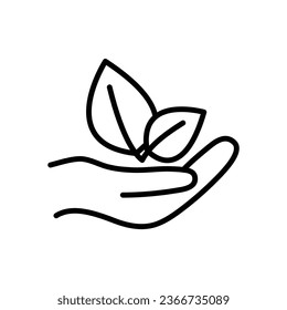 hand holds leaves  - black vector icon eco icon protection care  nature organic sign 