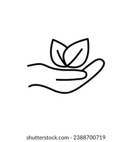 hand holds leaves  - black vector icon eco icon protection care  nature organic sign 