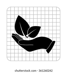 hand holds leaves  - black vector icon