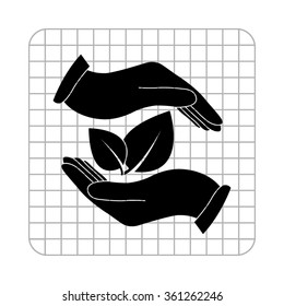 hand holds leaves  - black vector icon